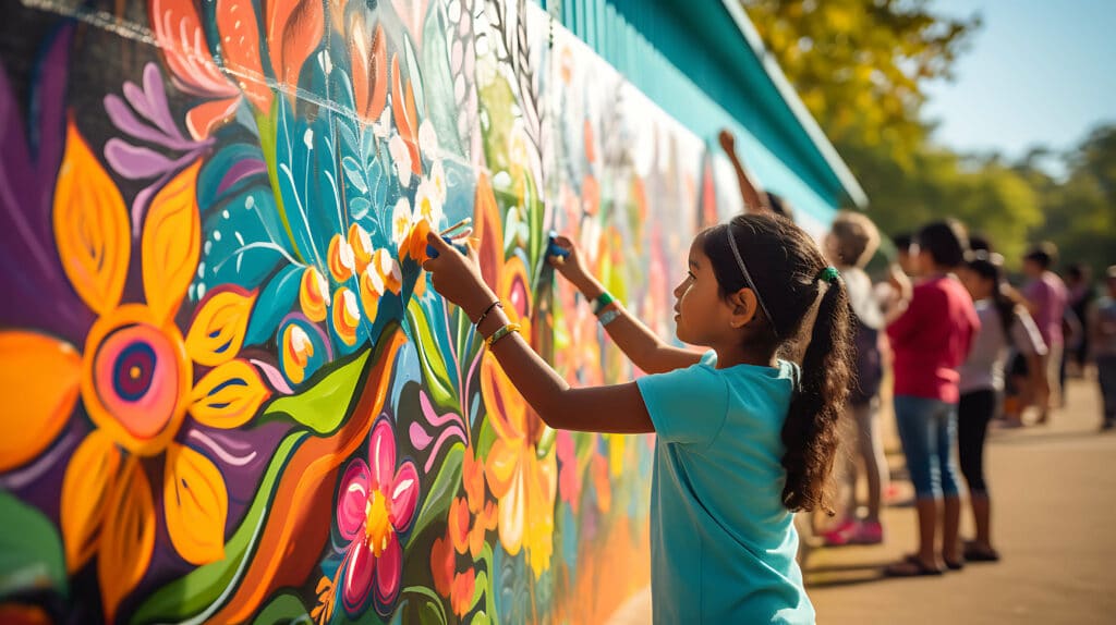 girl with colorful mural