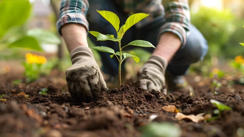 a person planting a seedling